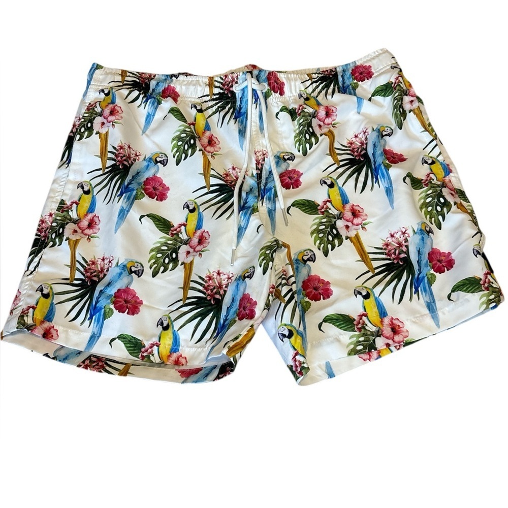 Ring of Fire Sz Large Parrot and Floral Print shorts/swim Trunks NWT. Summer Fun